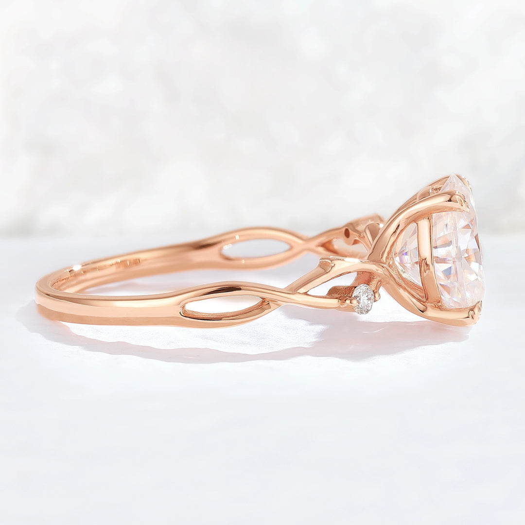 Nature Inspired Oval Cut Moissanite Twist Vine Gemstone Ring