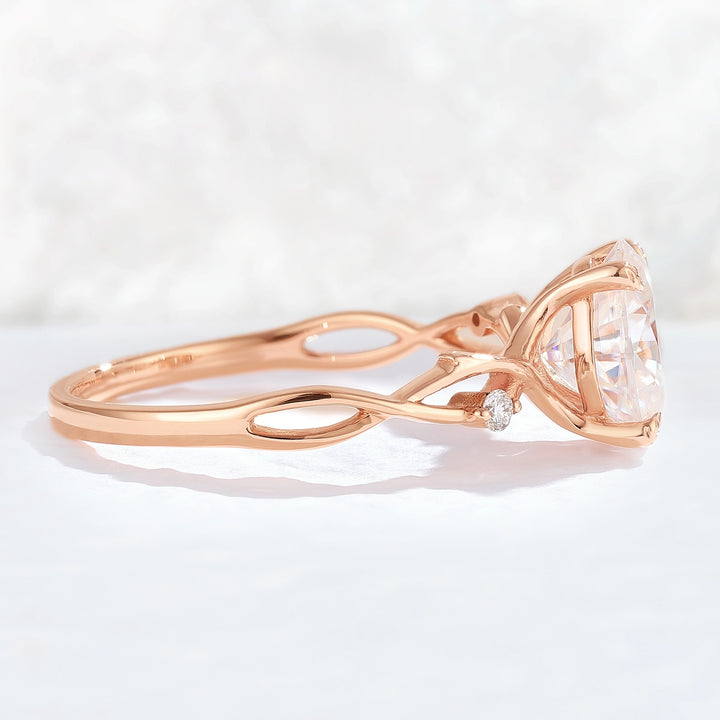 Nature Inspired Oval Cut Moissanite Twist Vine Gemstone Ring