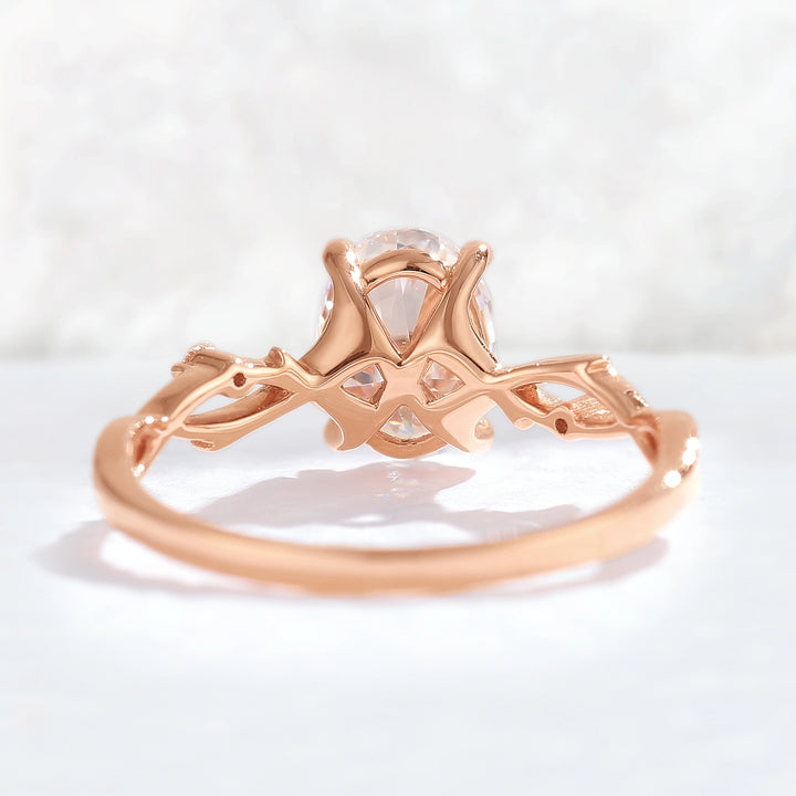 Nature Inspired Oval Cut Moissanite Twist Vine Gemstone Ring