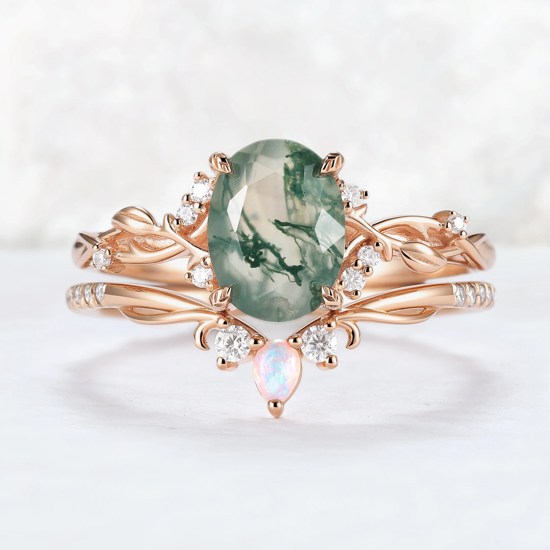 Nature_Inspired_Oval_Cut_Moss_Agate_Gemstone_Ring_Set_2pcs