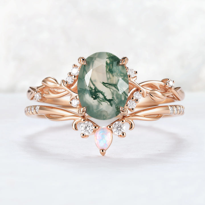 Nature_Inspired_Oval_Cut_Moss_Agate_Gemstone_Ring_Set_2pcs