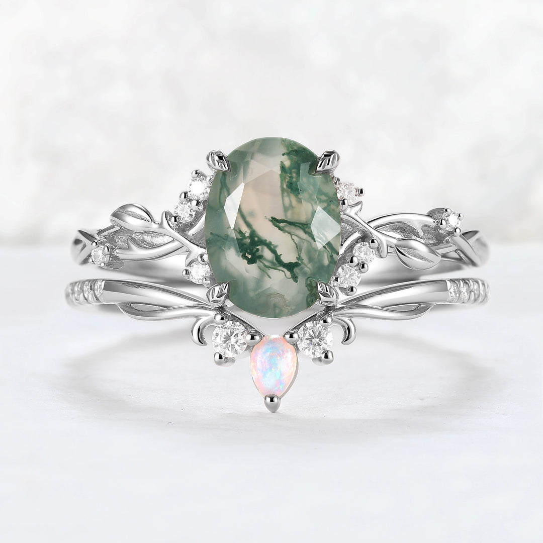 Nature_Inspired_Oval_Cut_Moss_Agate_Gemstone_Ring_Set_2pcs