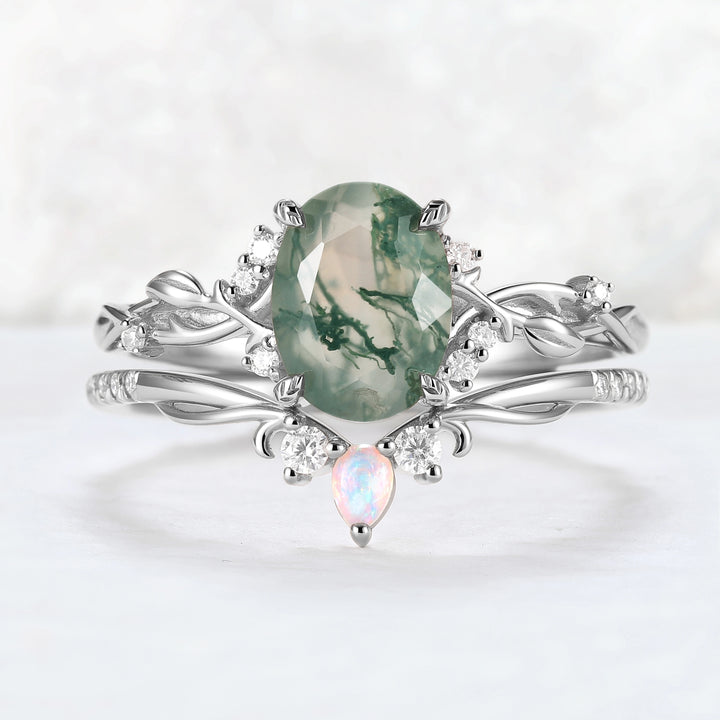Nature_Inspired_Oval_Cut_Moss_Agate_Gemstone_Ring_Set_2pcs