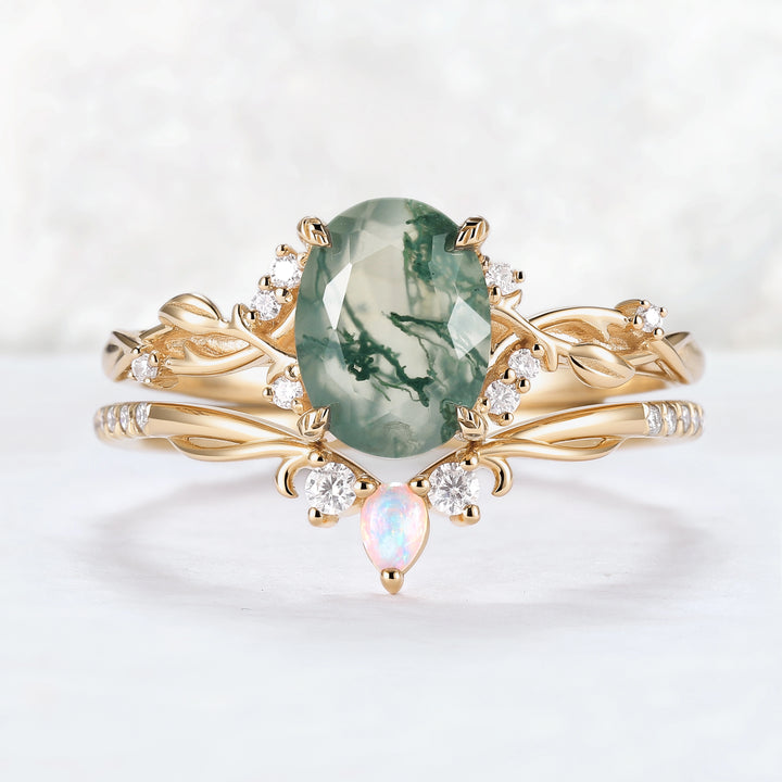 Nature_Inspired_Oval_Cut_Moss_Agate_Gemstone_Ring_Set_2pcs