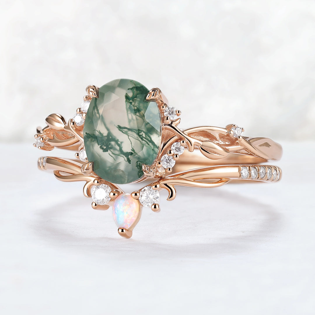 Nature_Inspired_Oval_Cut_Moss_Agate_Gemstone_Ring_Set_2pcs