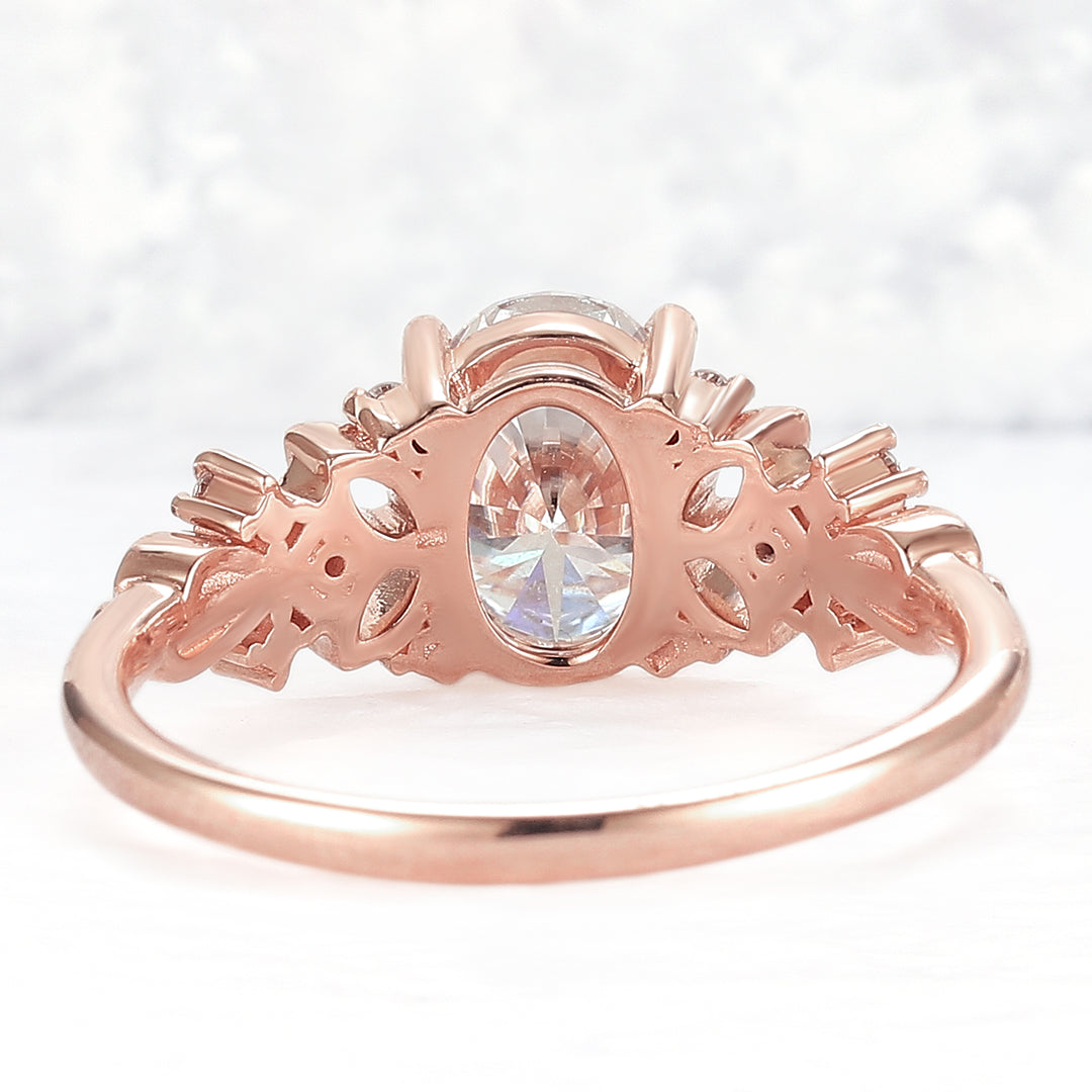 Nature Inspired Oval Moissanite Petal Shape Ring
