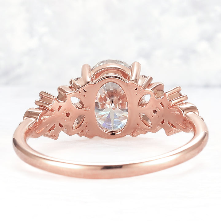 Nature Inspired Oval Moissanite Petal Shape Ring