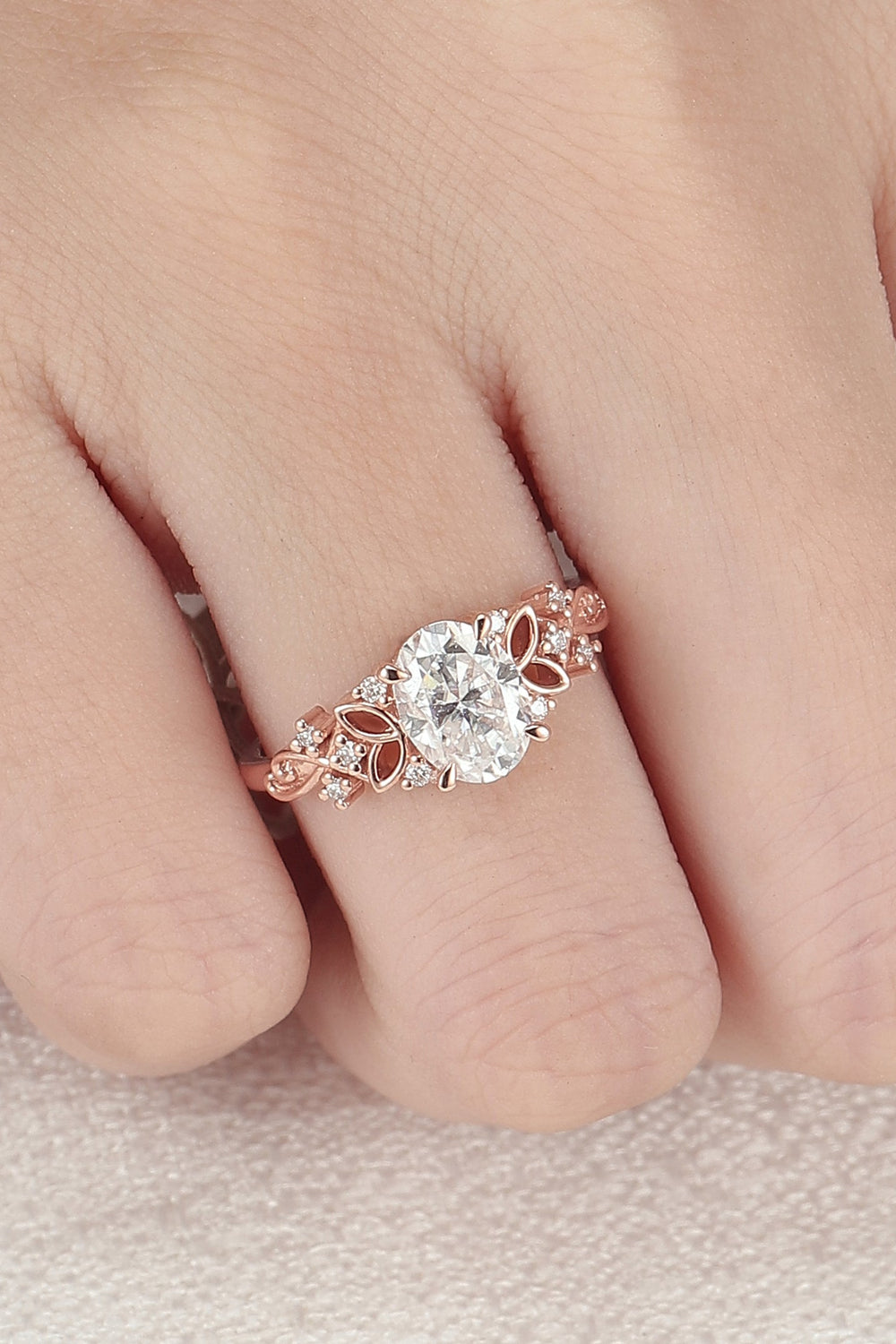 Nature Inspired Oval Moissanite Petal Shape Ring