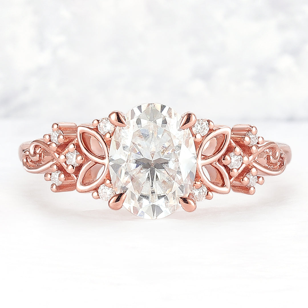 Nature Inspired Oval Moissanite Petal Shape Ring