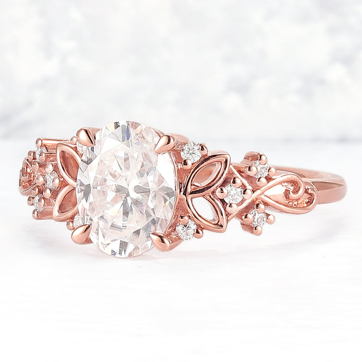 Nature Inspired Oval Moissanite Petal Shape Ring