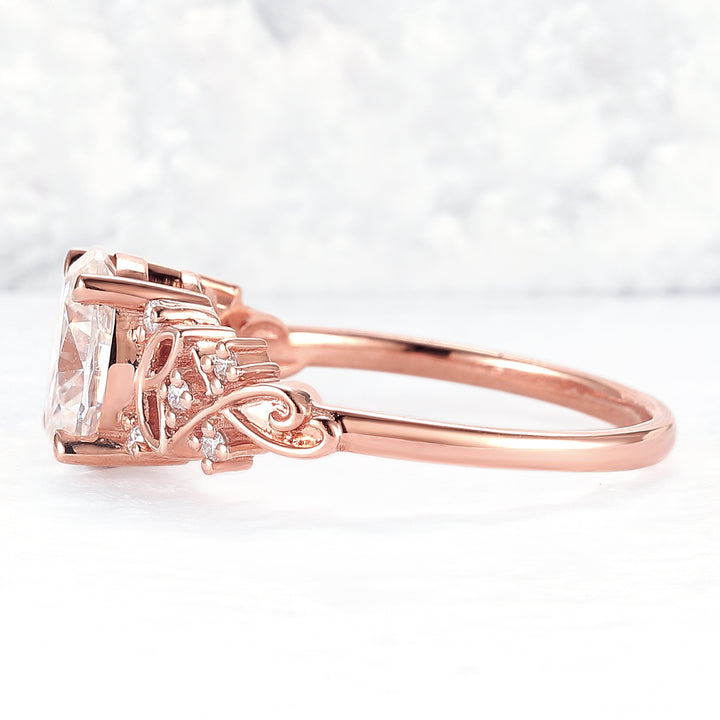 Nature Inspired Oval Moissanite Petal Shape Ring