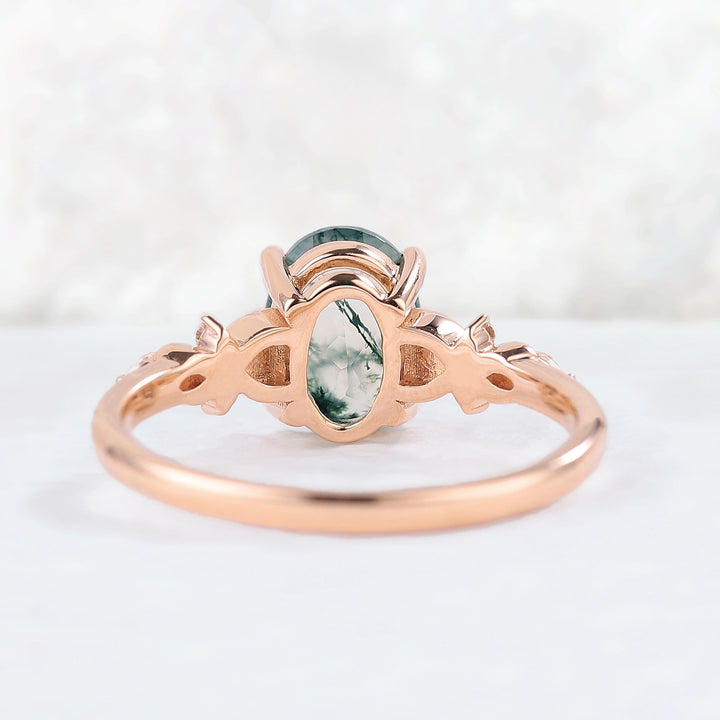 Nature Inspired Oval Moss Agate Vine Twisted Gemstone Ring
