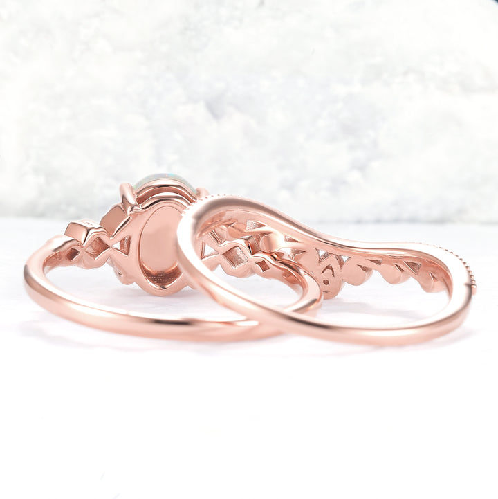 Nature Inspired Oval Natural Opal Ring Set 2pcs