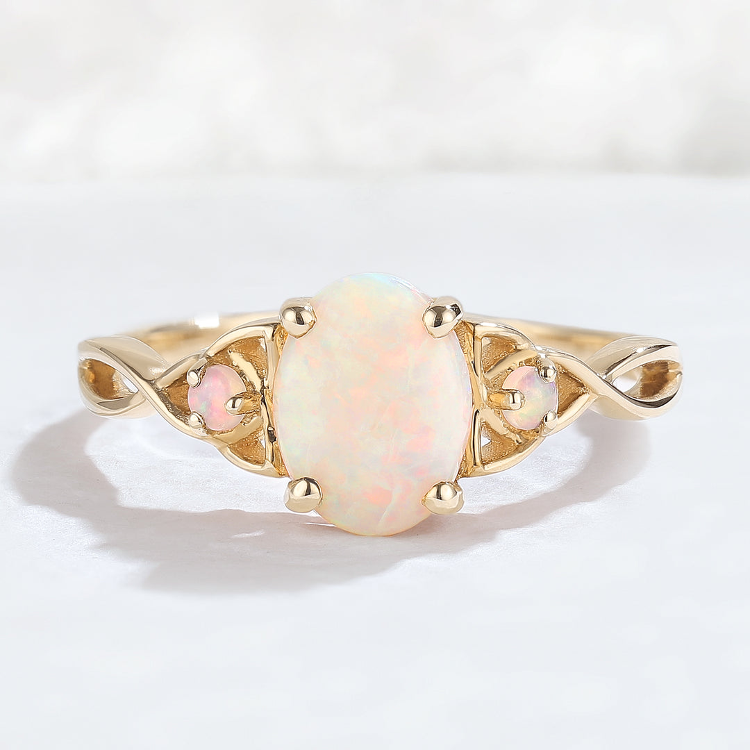 Nature Inspired Oval Opal Vine Twisted Gmenstone Ring