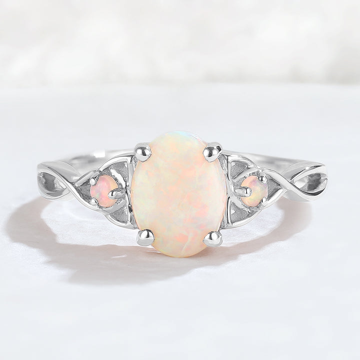 Nature Inspired Oval Opal Vine Twisted Gmenstone Ring