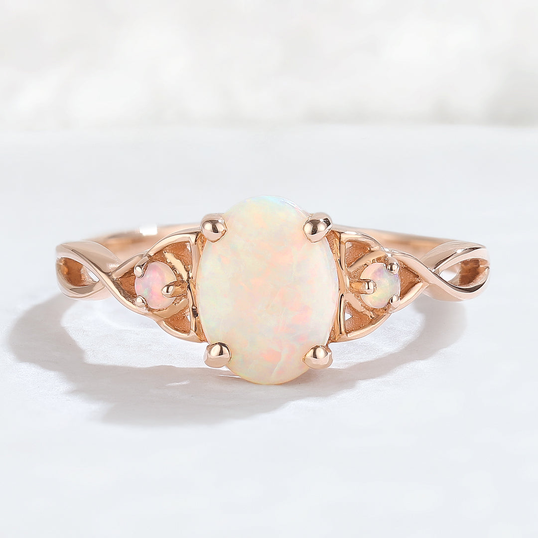 Nature Inspired Oval Opal Vine Twisted Gmenstone Ring