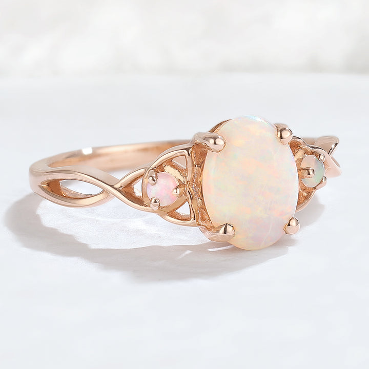Nature Inspired Oval Opal Vine Twisted Gmenstone Ring