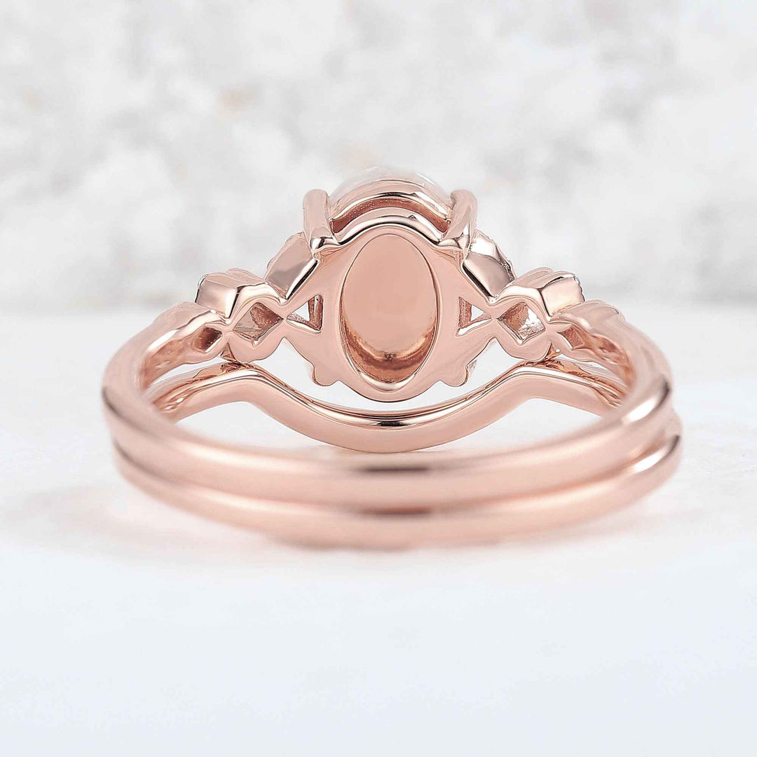 Nature Inspired Oval Shaped Opal Gemstone Ring Set