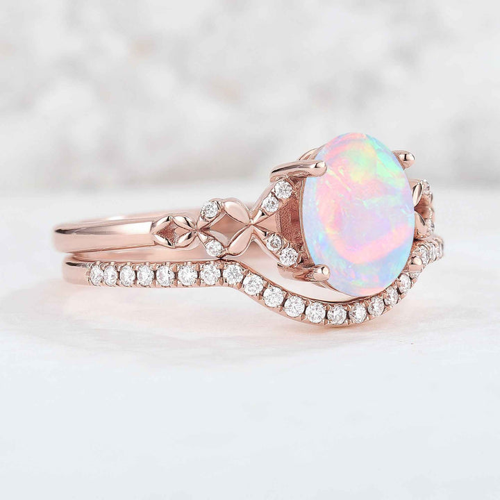Nature Inspired Oval Shaped Opal Gemstone Ring Set