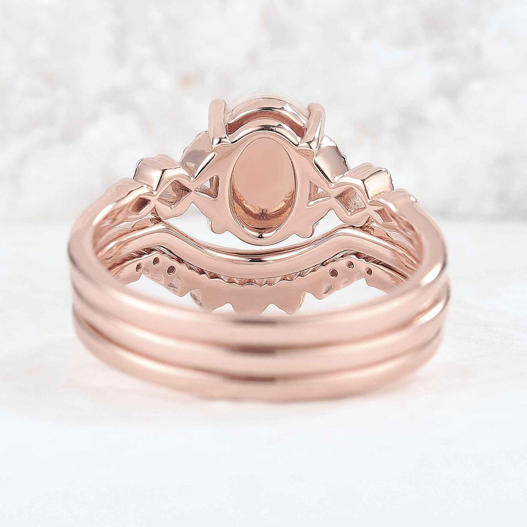 Nature Inspired Oval Shaped Opal Handmade Ring Set 3pcs