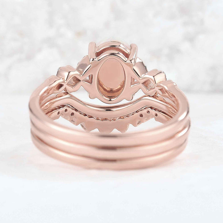 Nature Inspired Oval Shaped Opal Handmade Ring Set 3pcs