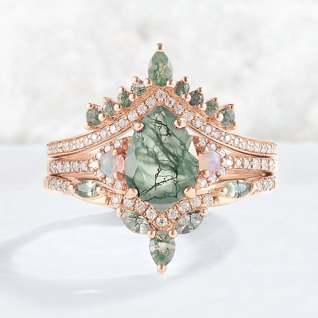 Nature_Inspired_Pear_Cut_Moss_Agate_Half_Eternity_Gemstone_Ring_Set_3pcs_1