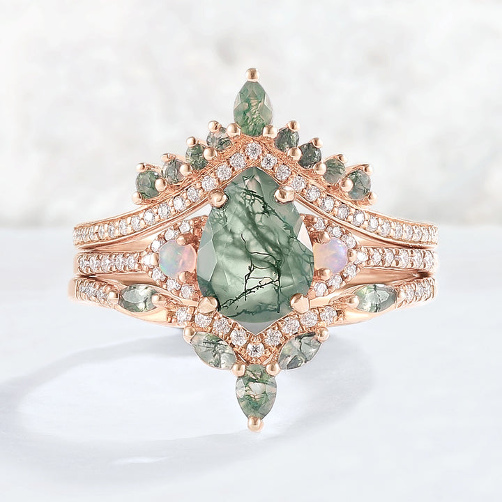 Nature_Inspired_Pear_Cut_Moss_Agate_Half_Eternity_Gemstone_Ring_Set_3pcs_1