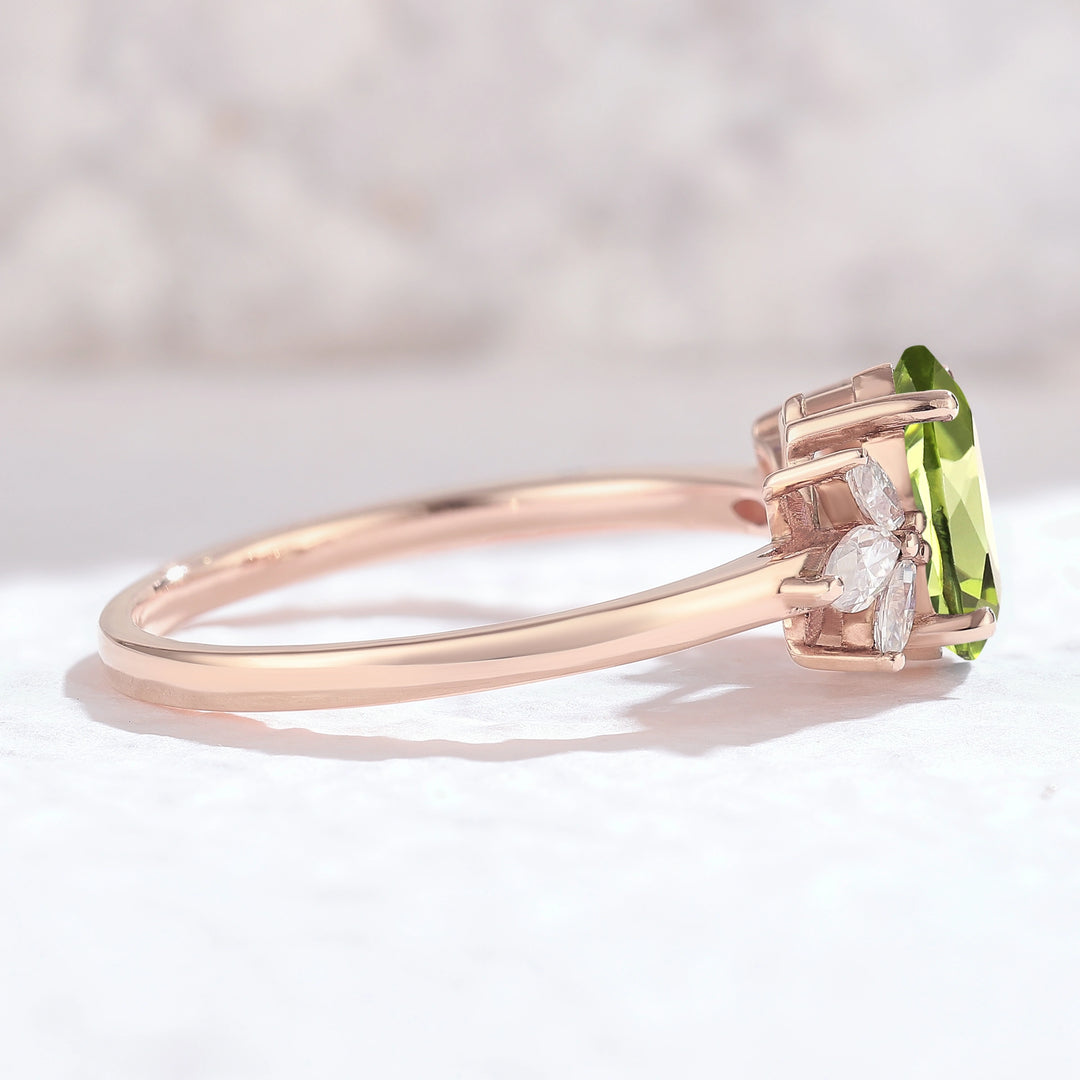 Nature Inspired Pear Cut Peridot with Petal Side Gemstone Ring - Iver Jewelry