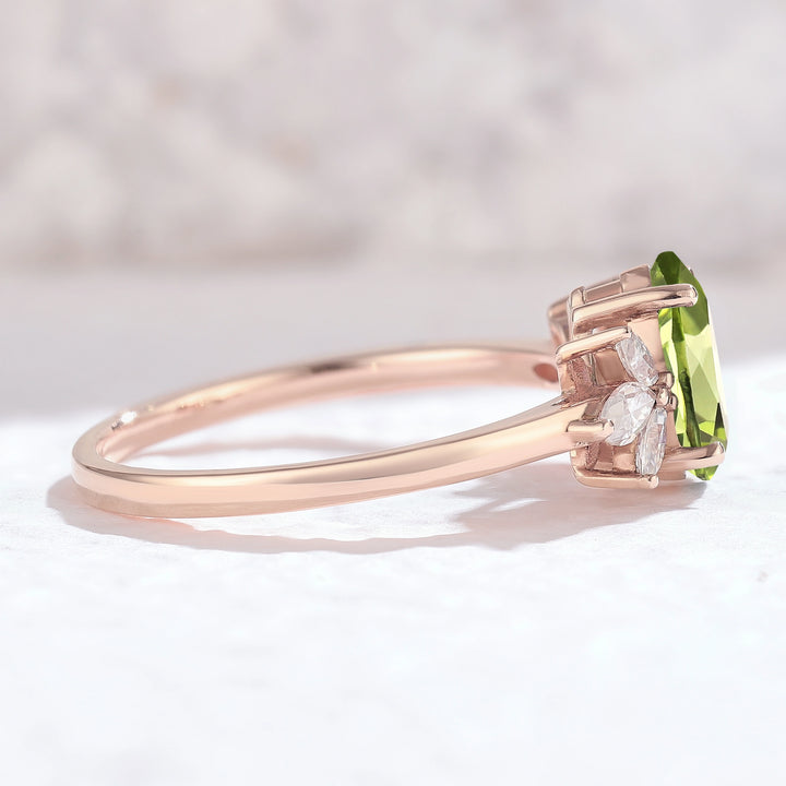 Nature Inspired Pear Cut Peridot with Petal Side Gemstone Ring - Iver Jewelry
