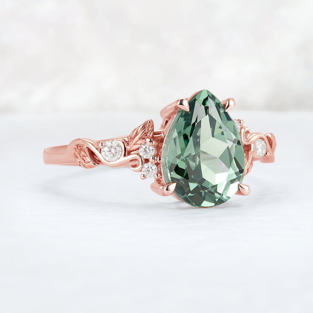 Nature Inspired Pear Cut Sapphire Leaf Gold Engagement Ring