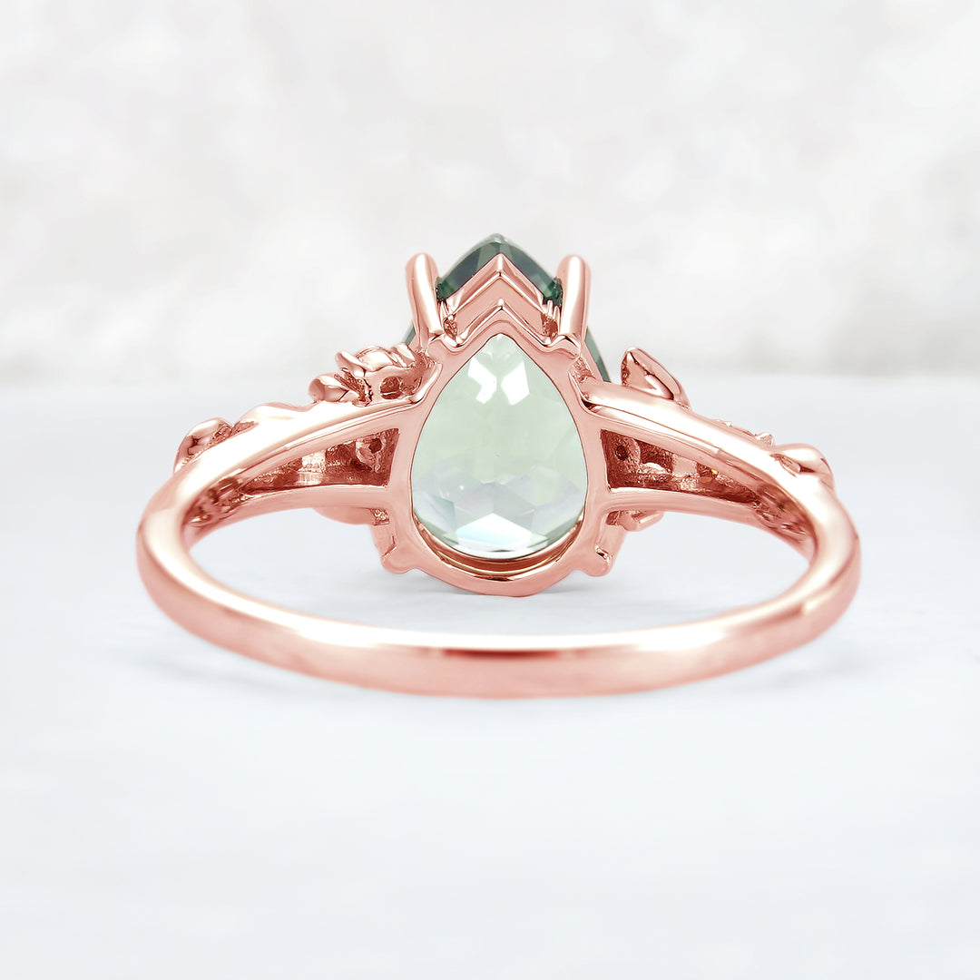 Nature Inspired Pear Cut Sapphire Leaf Gold Engagement Ring