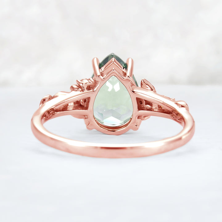 Nature Inspired Pear Cut Sapphire Leaf Gold Engagement Ring