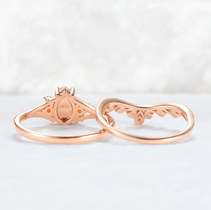 Nature Inspired Pear Shaped Opal Gemstone Ring Set