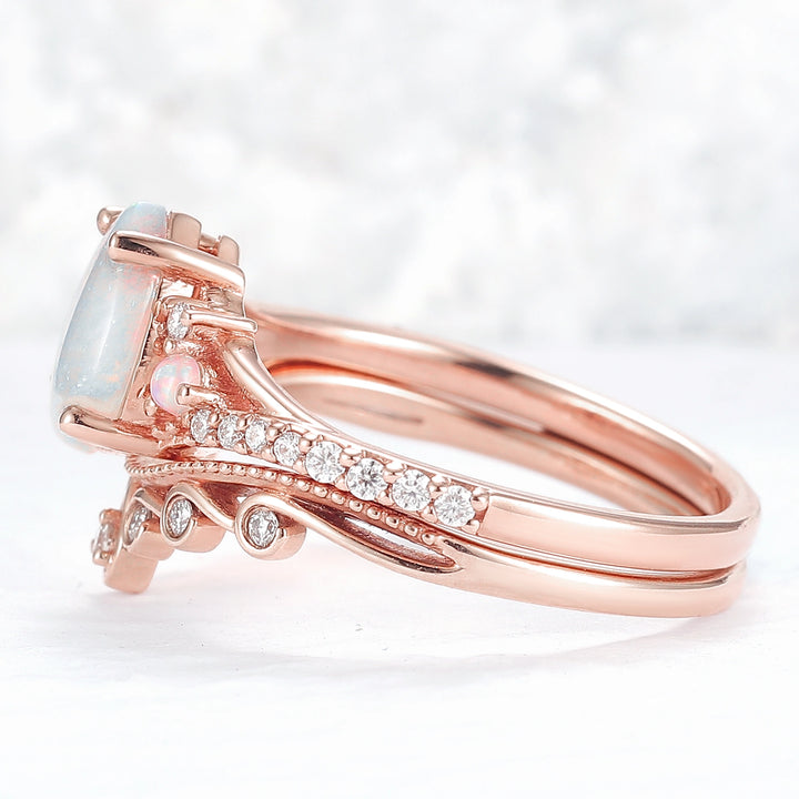Nature Inspired Pear Shaped Opal Gemstone Ring Set