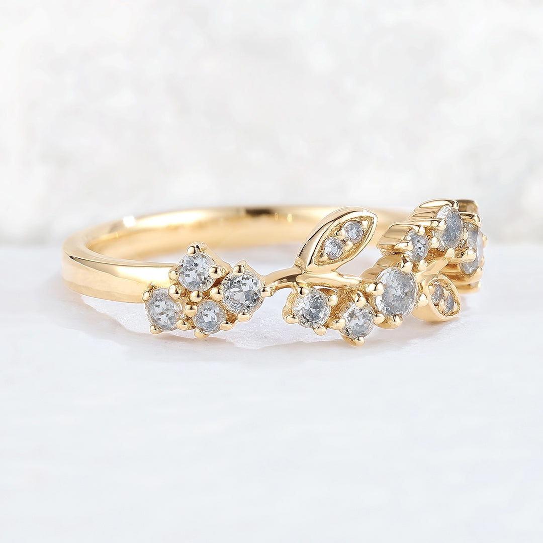 Nature Inspired Round Aquamarine Leaf Stacking Ring