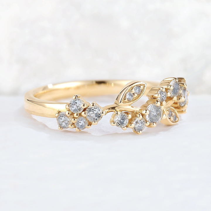 Nature Inspired Round Aquamarine Leaf Stacking Ring