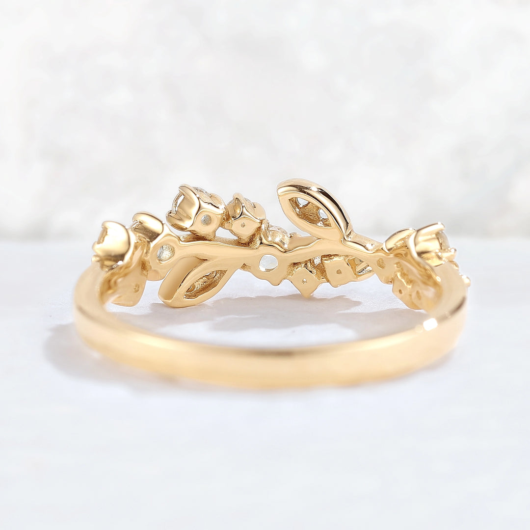 Nature Inspired Round Aquamarine Leaf Stacking Ring