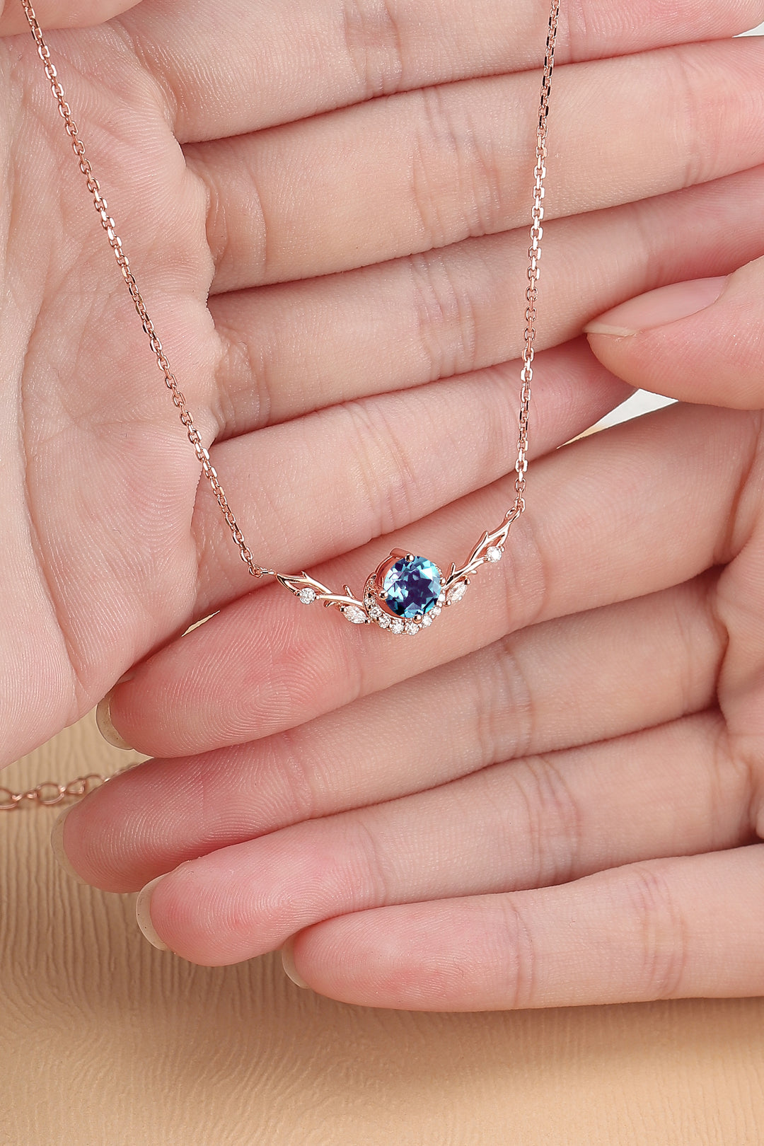 Nature Inspired Round Cut Alexandrite Vine Necklace