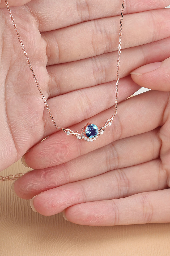 Nature Inspired Round Cut Alexandrite Vine Necklace