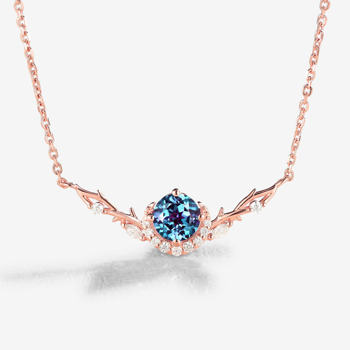 Nature Inspired Round Cut Alexandrite Vine Necklace