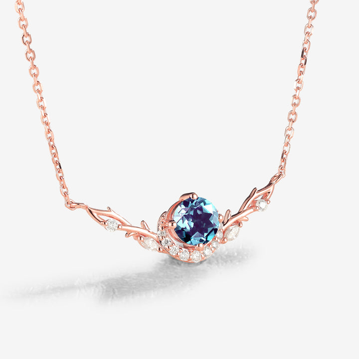 Nature Inspired Round Cut Alexandrite Vine Necklace