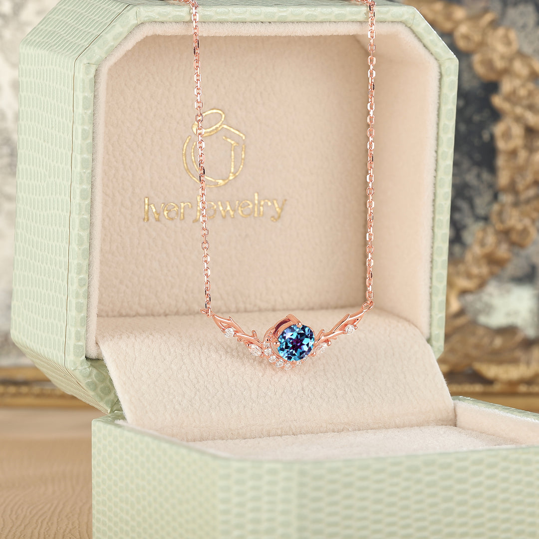 Nature Inspired Round Cut Alexandrite Vine Necklace