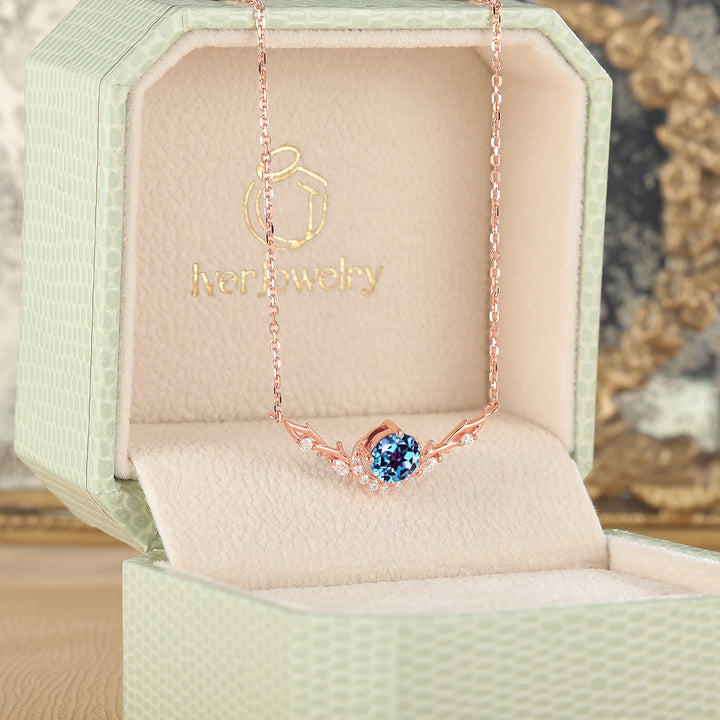 Nature Inspired Round Cut Alexandrite Vine Necklace