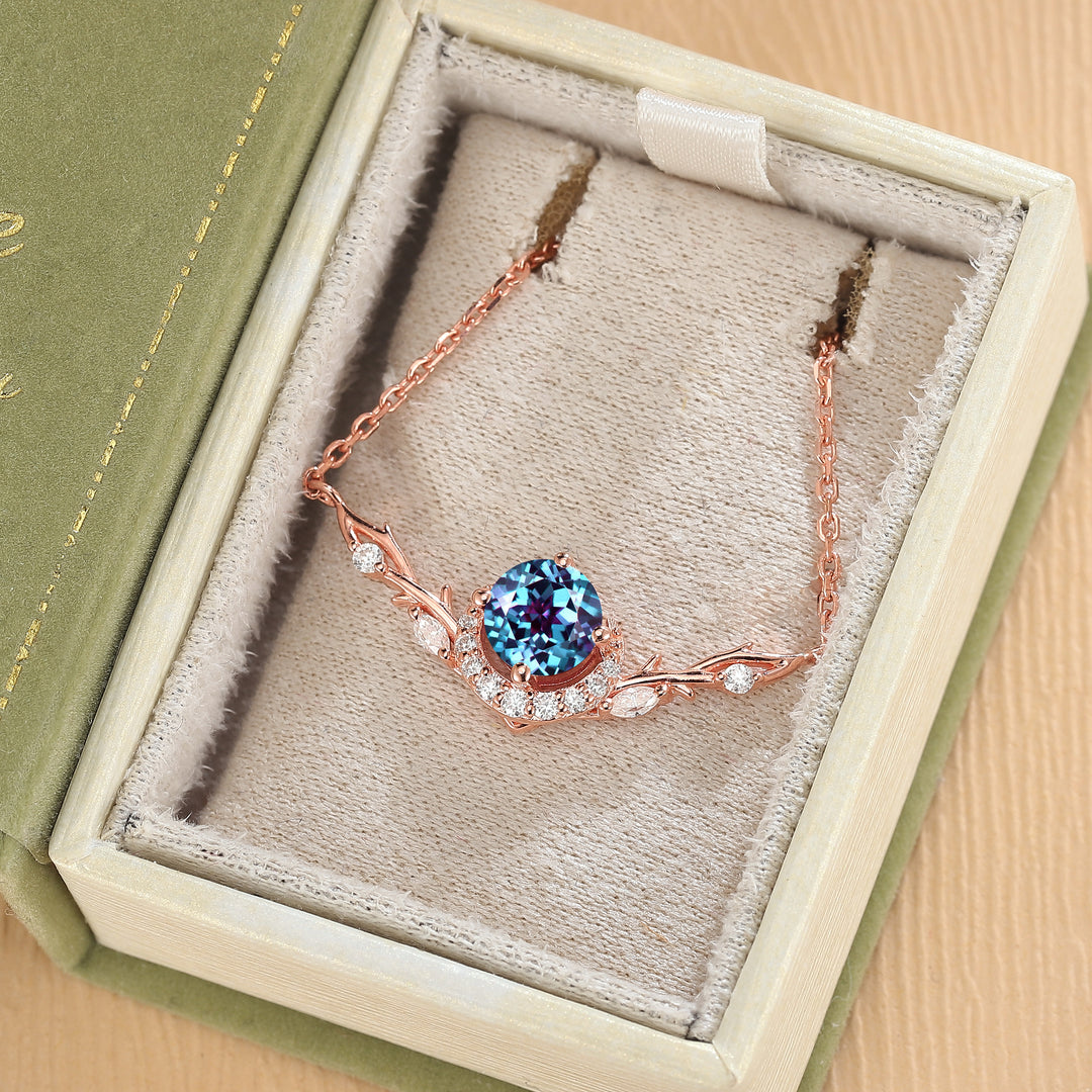 Nature Inspired Round Cut Alexandrite Vine Necklace