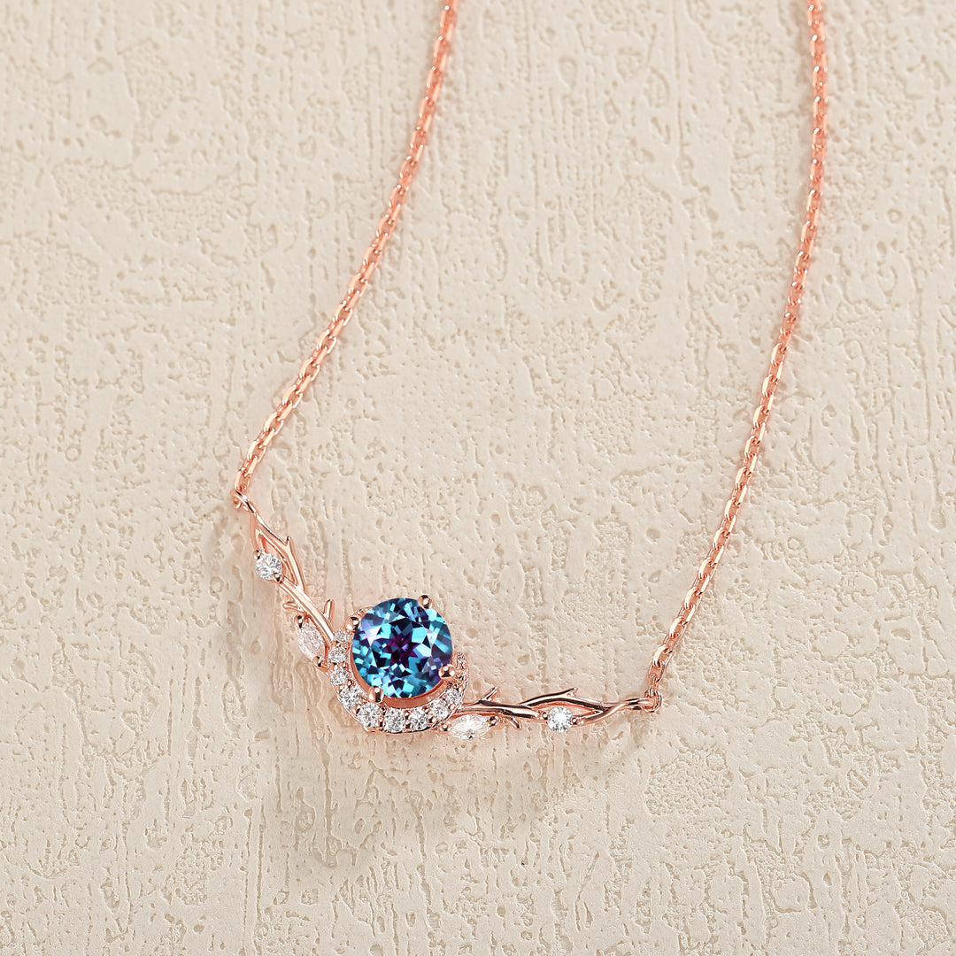 Nature Inspired Round Cut Alexandrite Vine Necklace