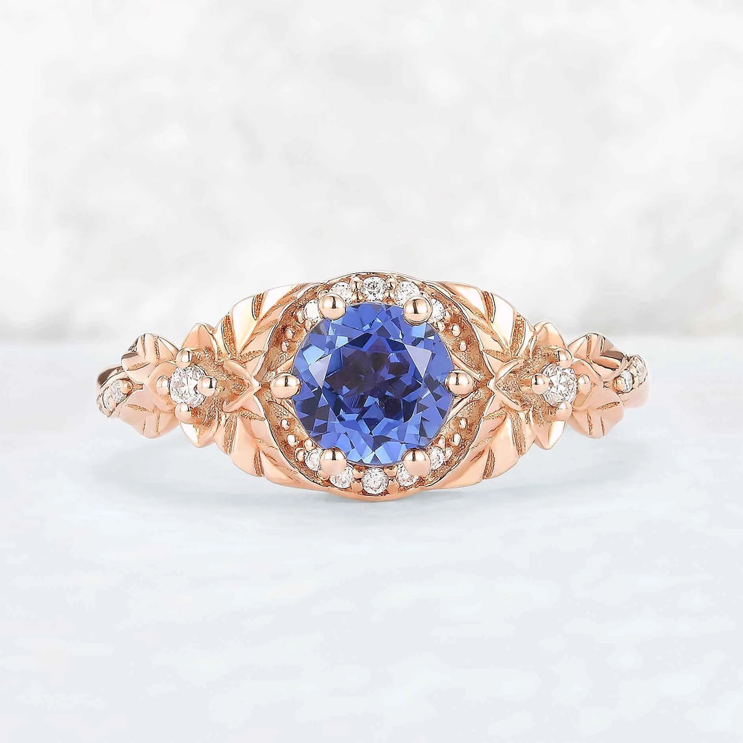 Nature Inspired Round Cut  Cornflower Sapphire Gemstone Ring