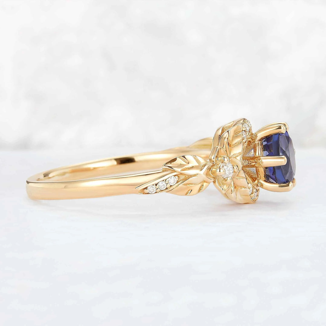 Nature Inspired Round Cut  Cornflower Sapphire Gemstone Ring