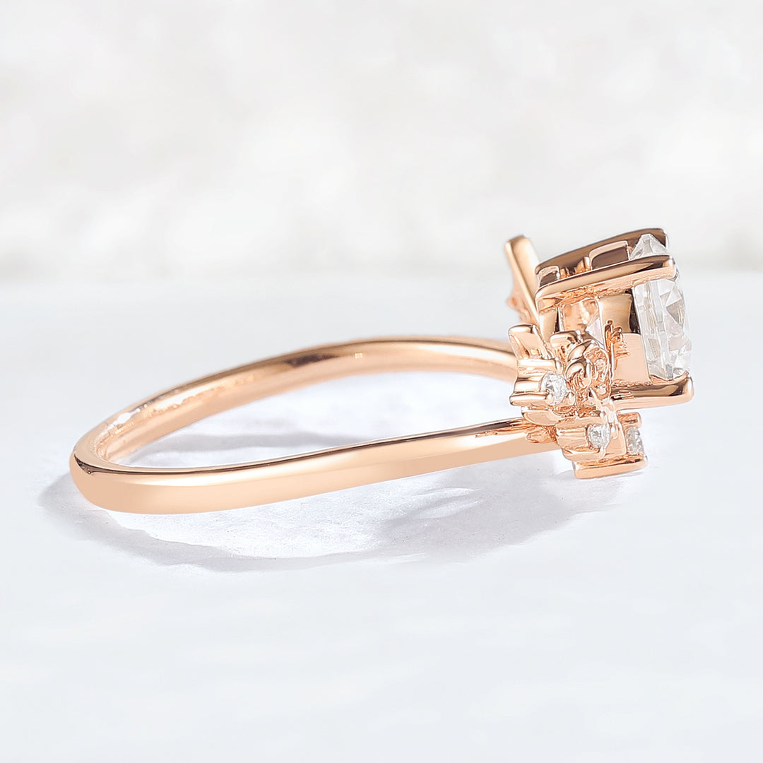 Nature Inspired Round Cut Moissanite Antlers Handmade Ring