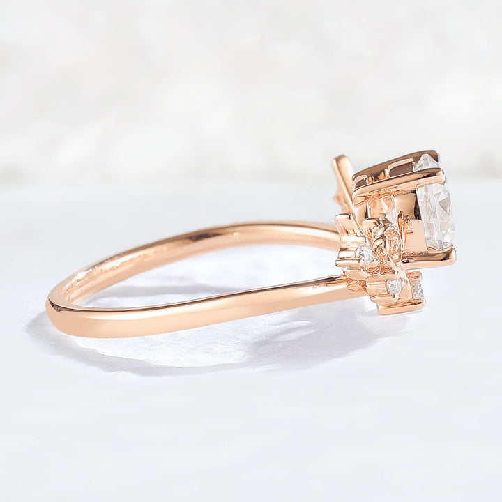 Nature Inspired Round Cut Moissanite Antlers Handmade Ring