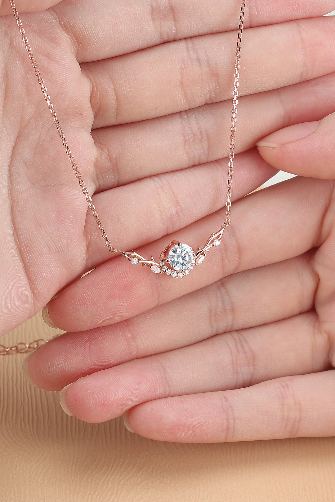 Nature Inspired Round Cut Moissanite Vine Necklace